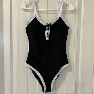 Pink Lily Black and White Woman’s Swim One Piece